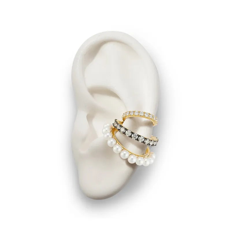 Prive Pearl and Diamond Triple Ear Cuff