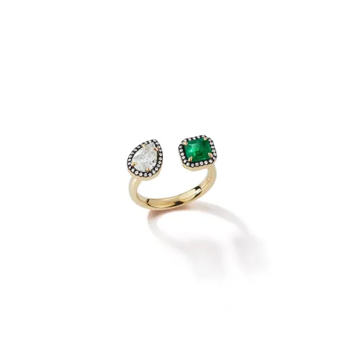 Bespoke Diamond Pear and Emerald Ring