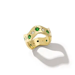 Anniversary Emerald and Diamond Wave Band