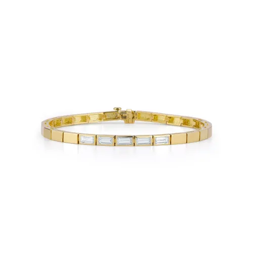 Modern Deco Elongated Diamond Baguette Bracelet
