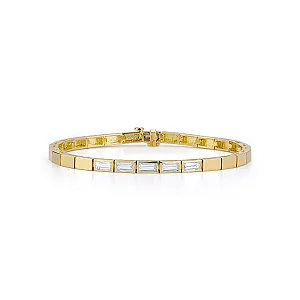 Modern Deco Elongated Diamond Baguette Bracelet